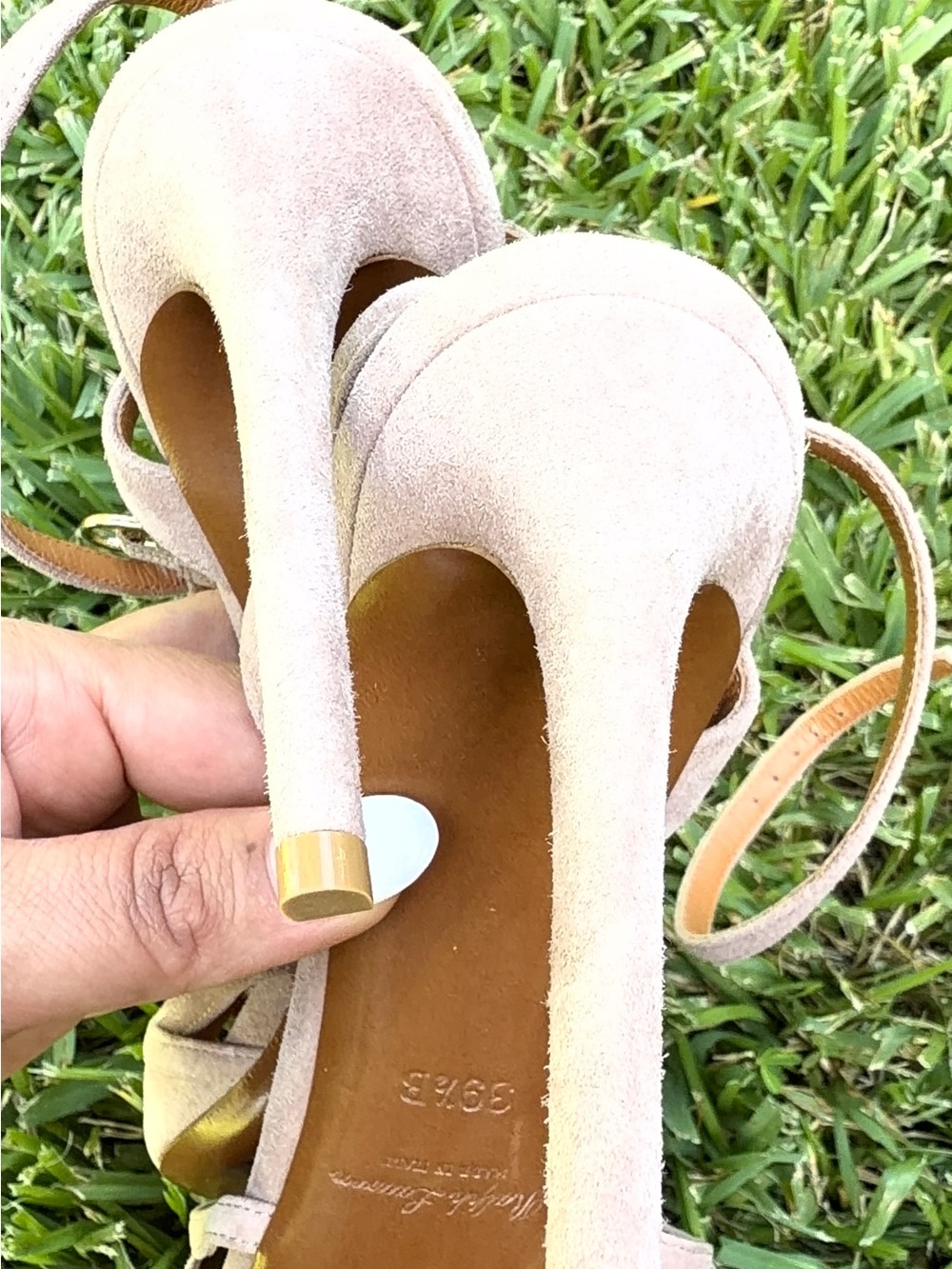 Ralph Lauren Purple Label Suede T-Strap Platform Heels Beige Italy 39.5B - Picture 8 of 9
